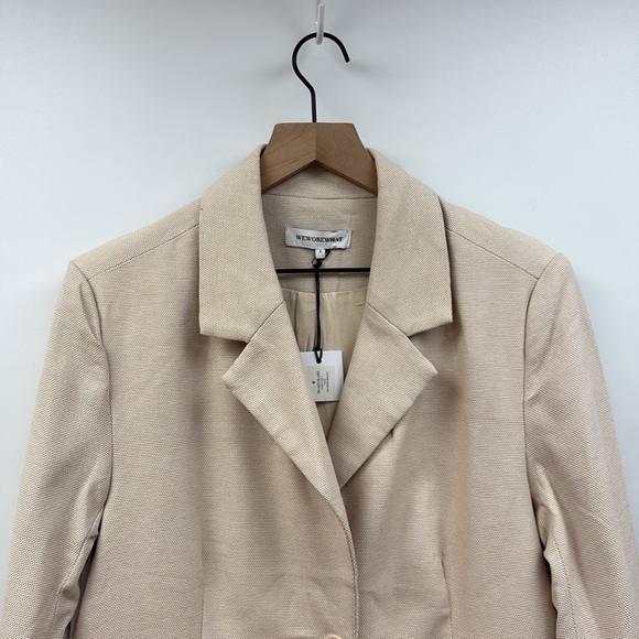 NWT WeWoreWhat Tweed Relaxed Single Breasted Oversized Blazer Jacket Beige Small - Picture 3 of 9